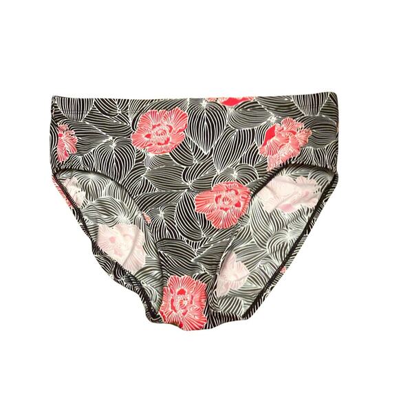 L.L. Bean Swim Bikini Bathing Bottoms Women‎ Size 10 UPF 50 Black Red Floral NWT - Picture 1 of 5